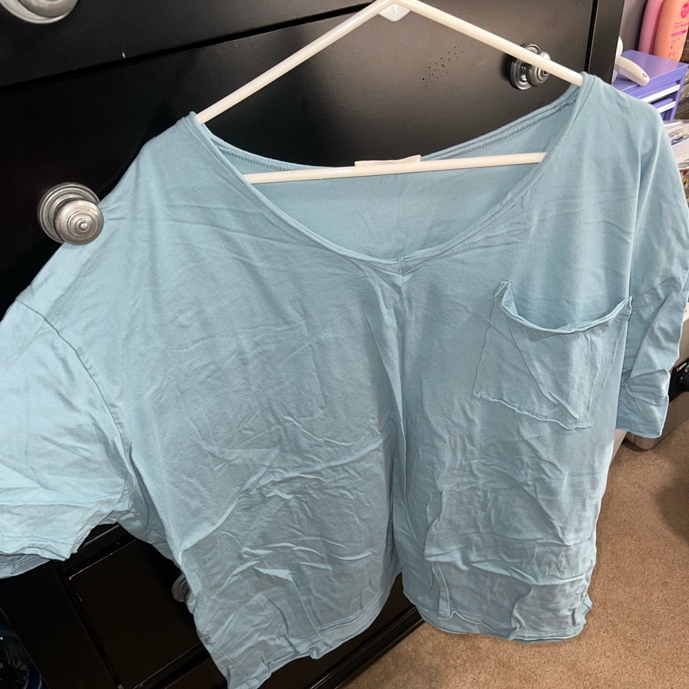 Zenana Outfitters Light Blue Short Sleeve Pocket Tee